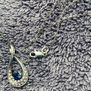 14 kt white gold Custom Necklace with Genuine Natural Blue Sapphire & Diamonds